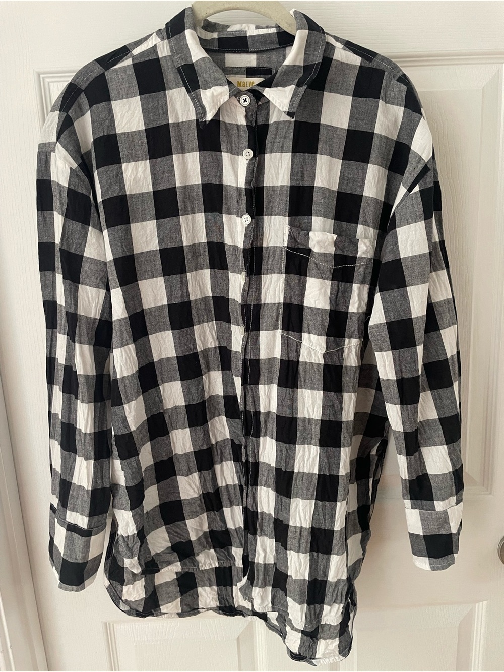 Maeve by Anthropologie Black & White Buffalo Check Button-Up Shirt